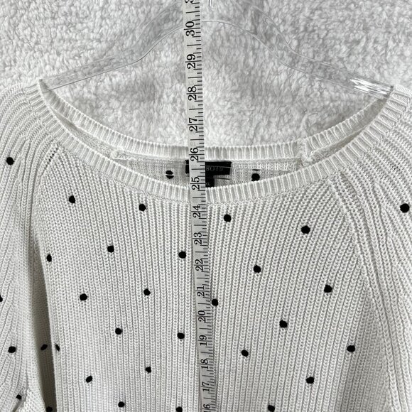 Talbots XL Womens 100% Pima Cotton White Black Polka Dot Ribbed PullOver Sweater - Picture 11 of 15